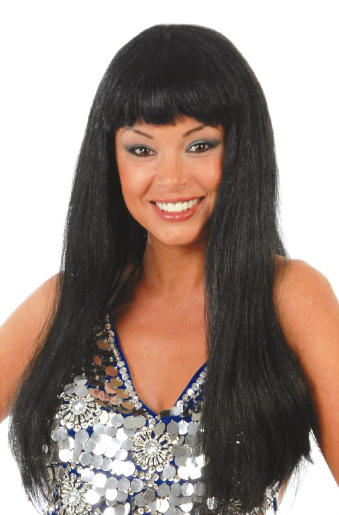 Long Black Wig with Bangs.