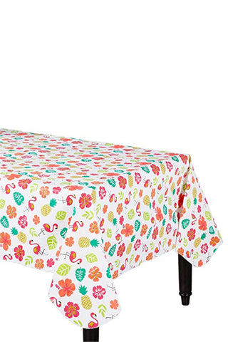 Aloha Fannel-Backed Vinyl Table Cover, 52" x 90", Multicolor - PartyExperts