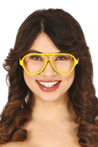 AVIATOR GLASSES WITH LENSES YELLOW - PartyExperts