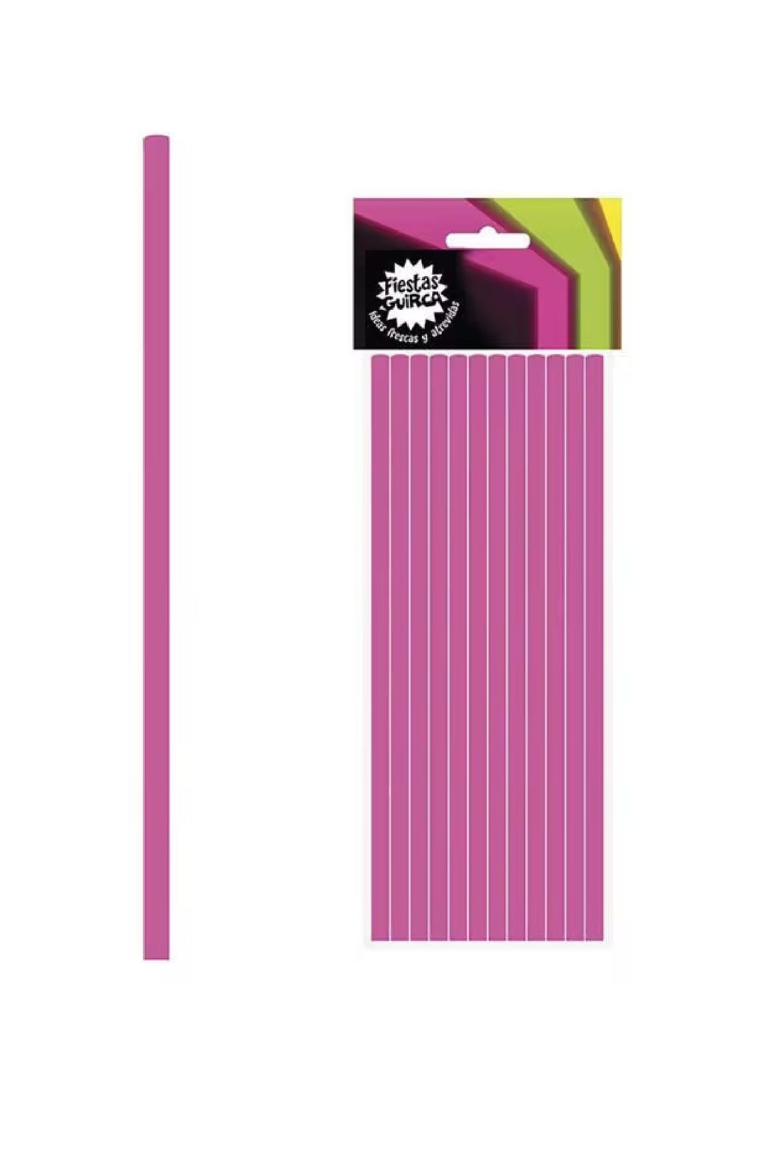 BAG 12 STRAWS NEON FUCHSIA 6X200 MM - PartyExperts