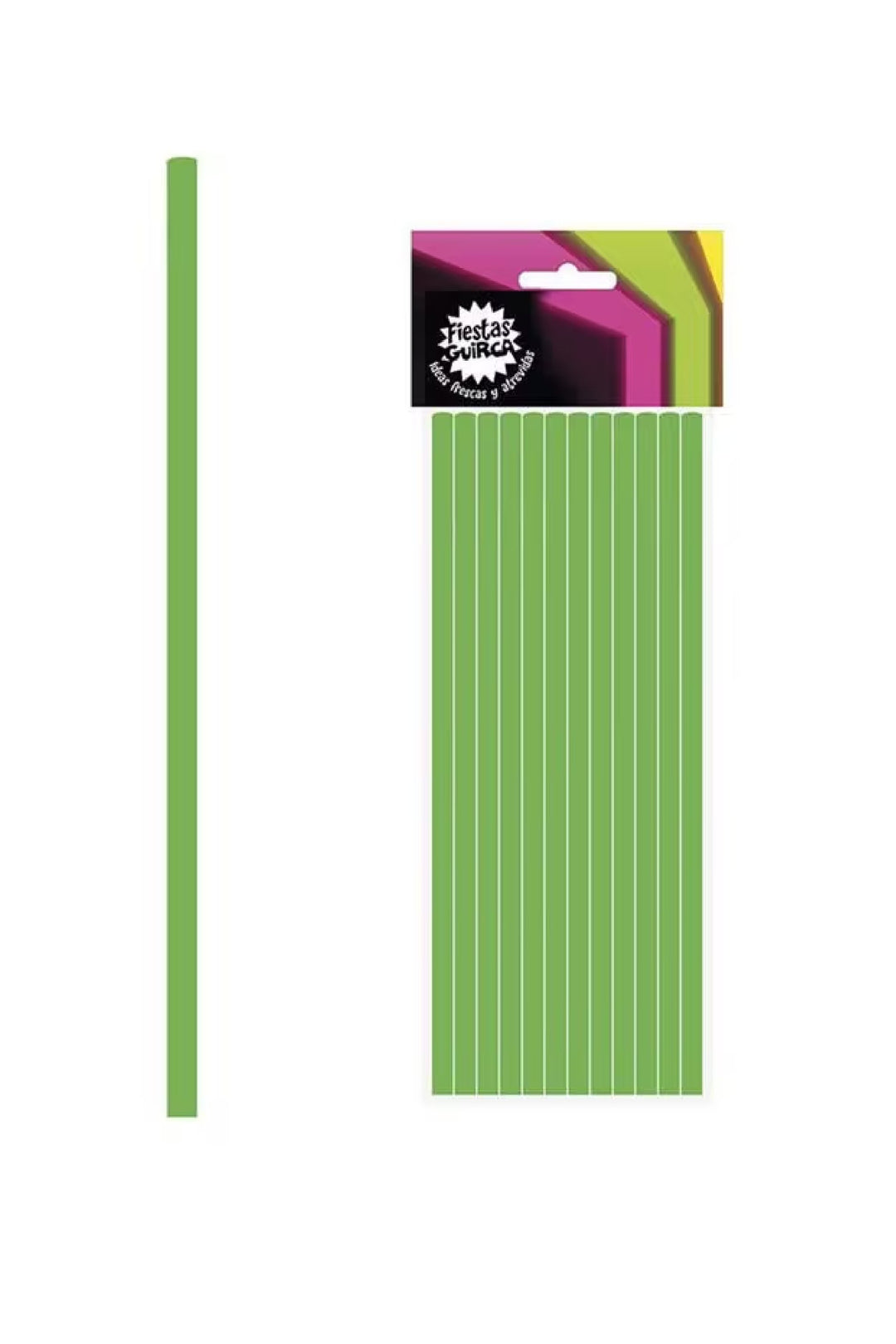 BAG 12 STRAWS NEON GREEN 6X200 MM - PartyExperts