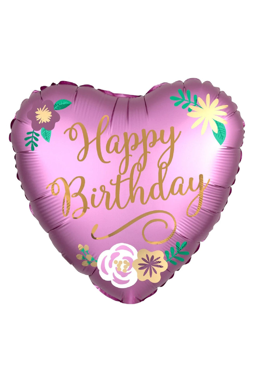 BIRTHDAY SATIN HEART WITH FLOWER FOIL BALLOON 18INCH - PartyExperts