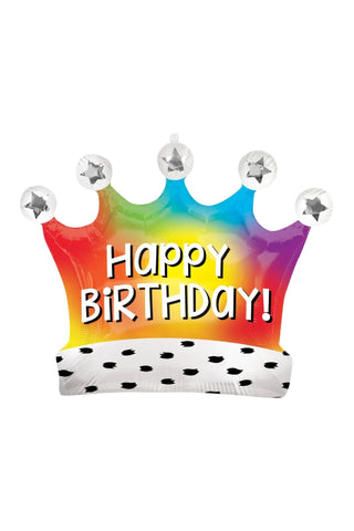 Birthday Satin Rainbow Crown SuperShape Balloon 68x53cm - PartyExperts