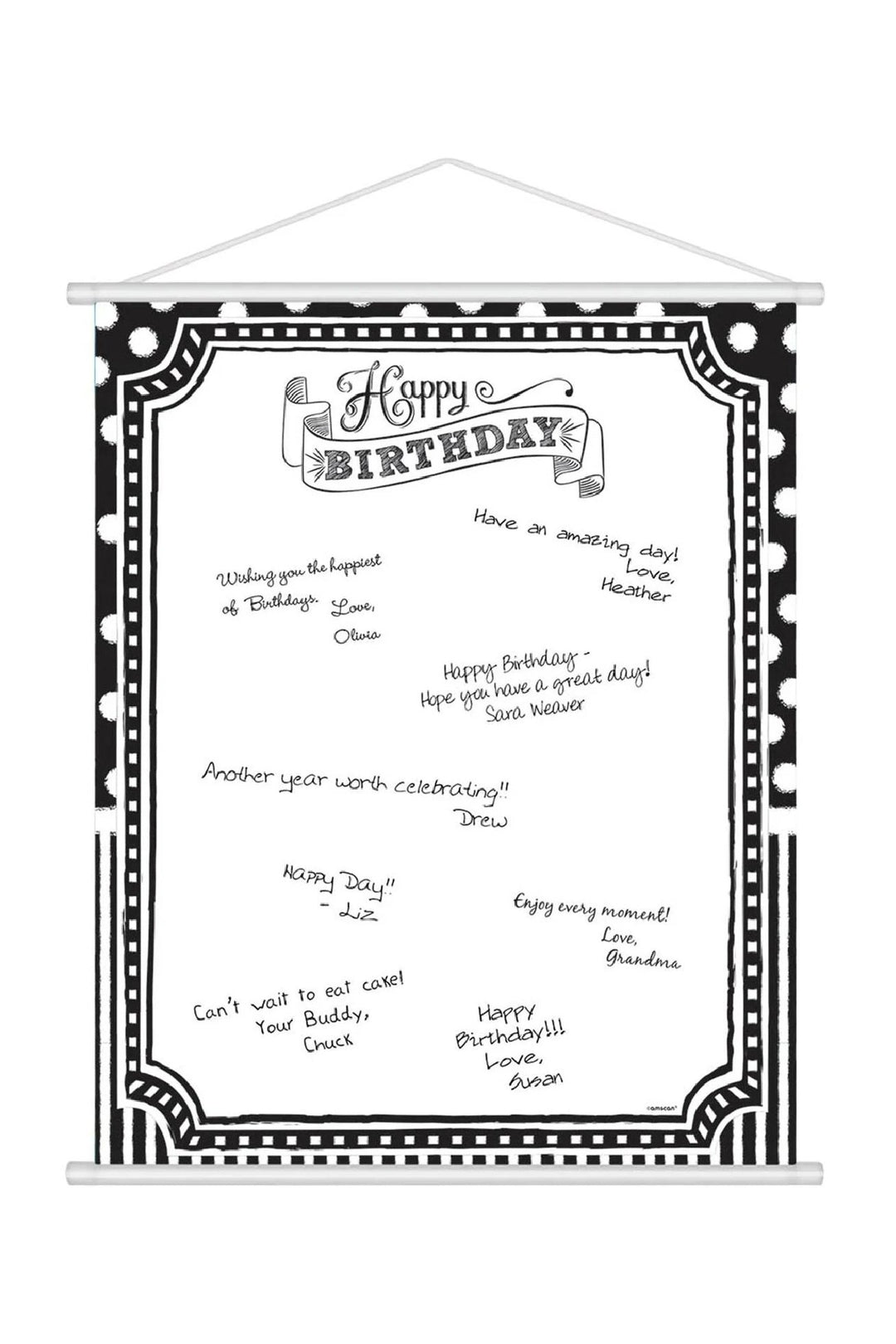 Black And White Happy Birthday Scroll Sign In Sheet - PartyExperts