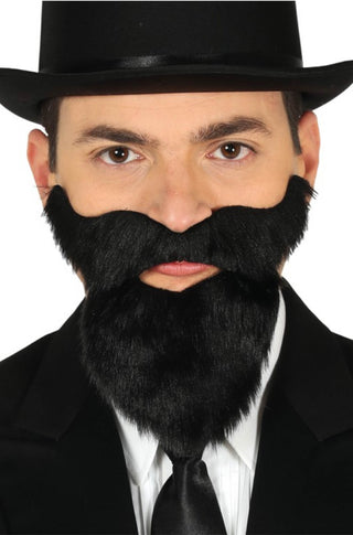 BLACK BEARD AND MOUSTACHE WITH ADHESIVE - PartyExperts