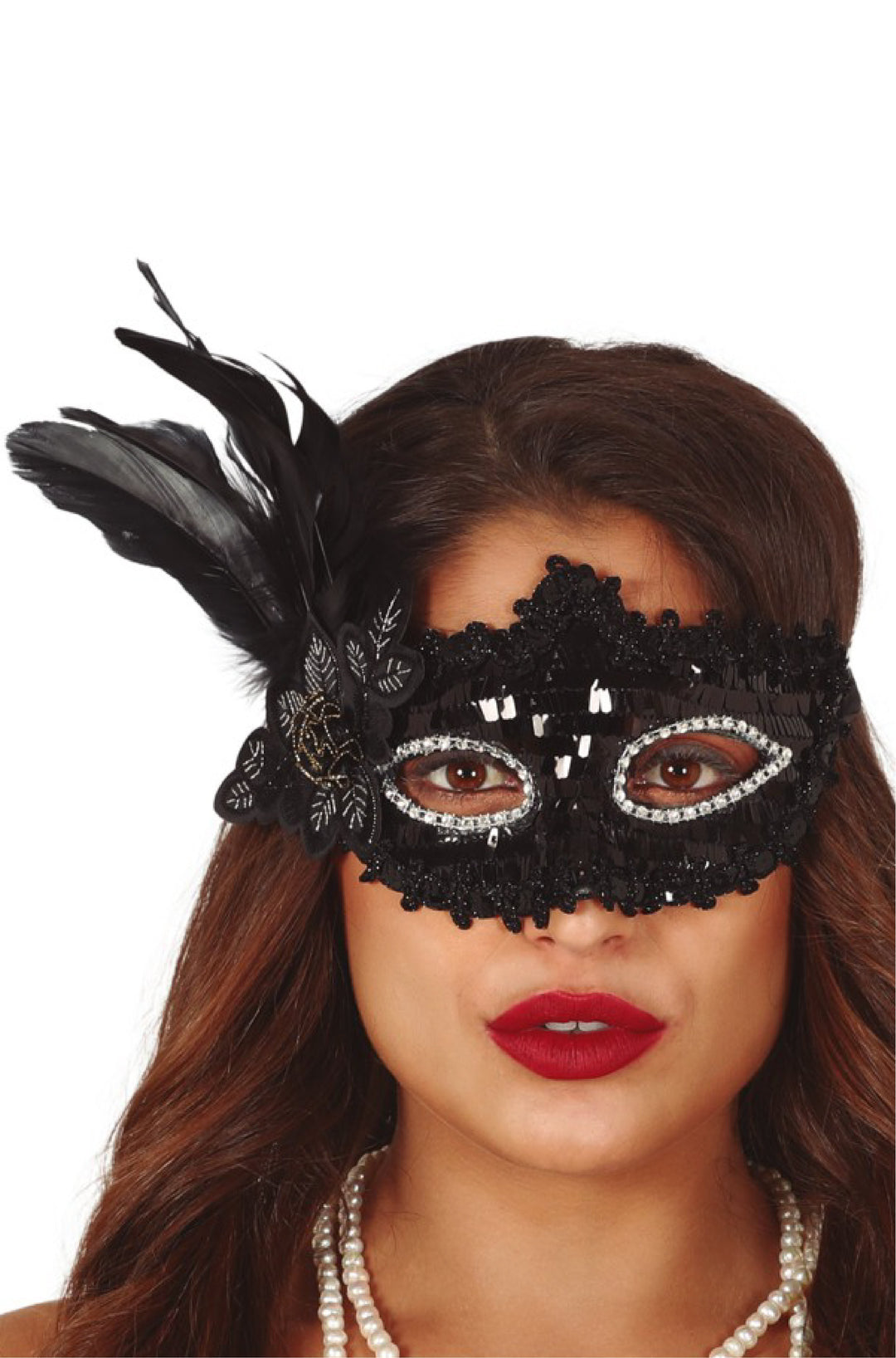 Black Mask with Flower and Feather.