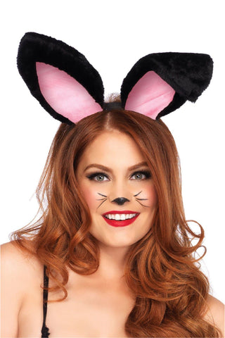 Black Plush Bunny Ears Headband - PartyExperts