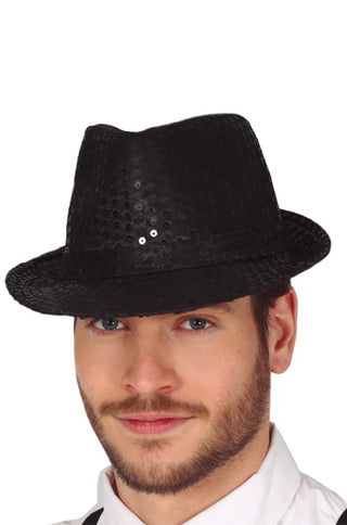 Black Sequin Gangster Hat.