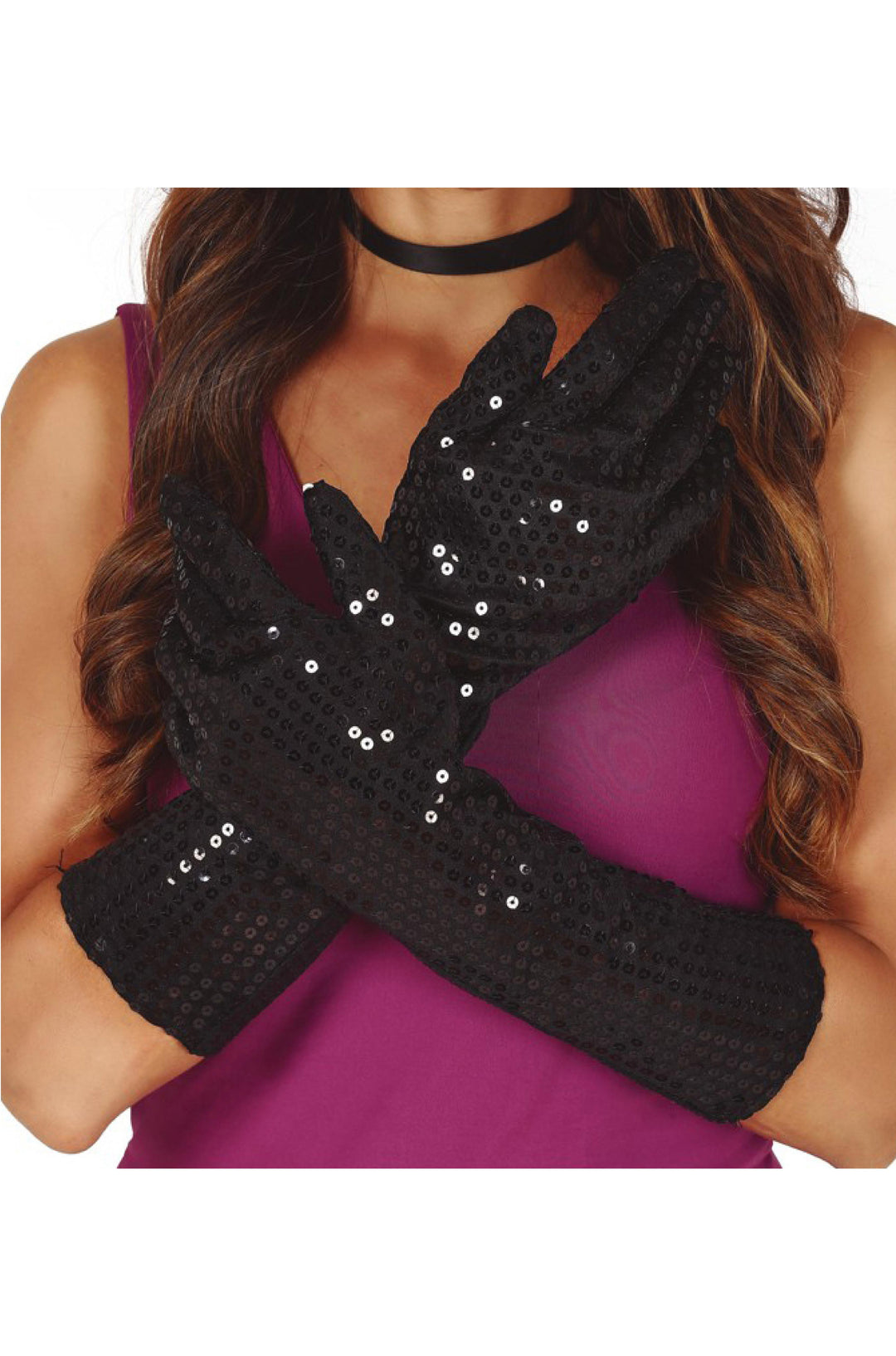 BLACK SEQUIN GLOVES - PartyExperts