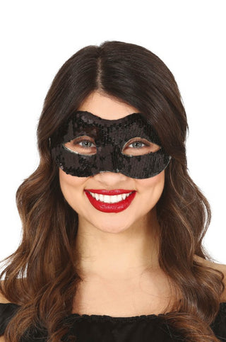 BLACK SEQUINED MASK - PartyExperts