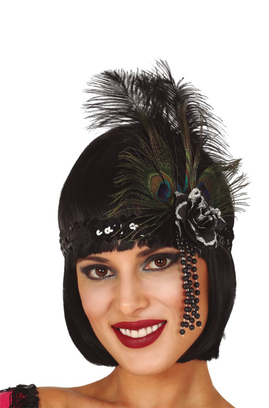 Black Sequins Headband with Feathers.