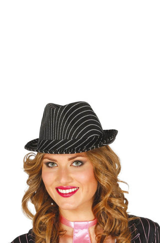 Black Striped Gangster Hat.