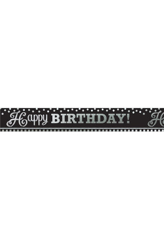 Black & White Happy Birthday Foil Banner 25ft - PartyExperts
