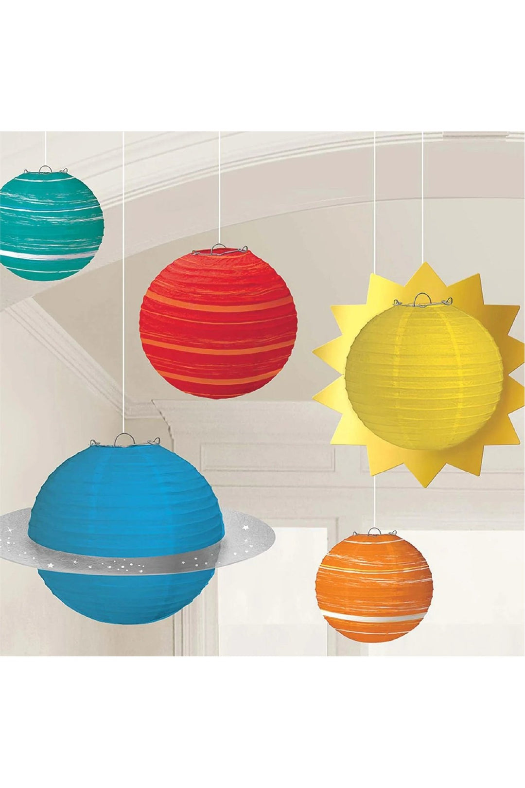 Blast Off Birthday Planet Lanterns 5pcs - PartyExperts