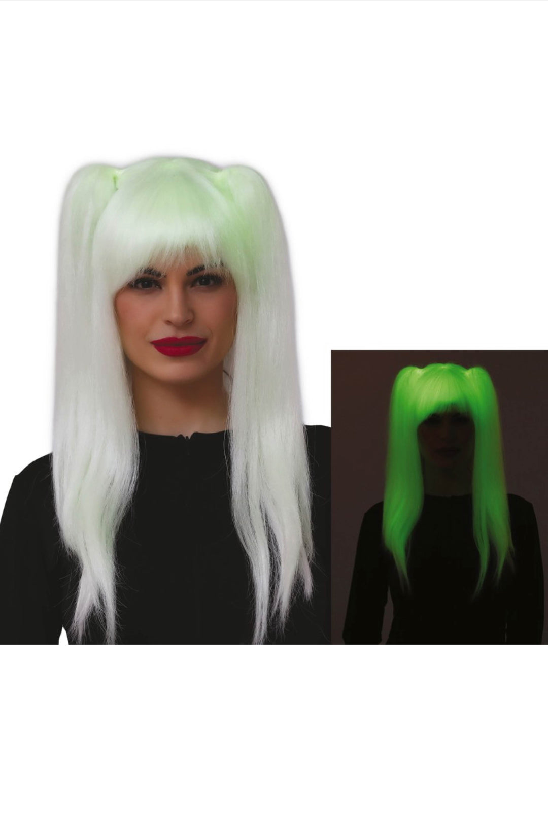 BLONDE FLUORESCENT WIG WITH BRAIDS - PartyExperts