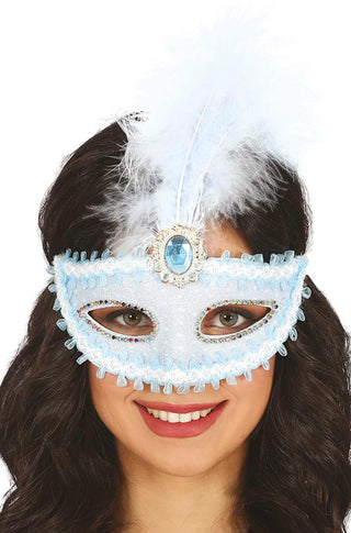 BLUE MASK WITH FEATHER - PartyExperts