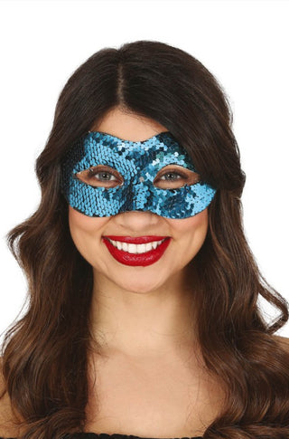 BLUE SEQUINED MASK - PartyExperts