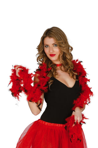 BOA WITH BLACK & RED FEATHER - PartyExperts