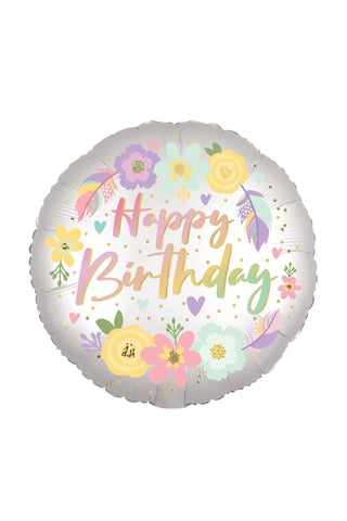 Boho Birthday Satin Flowers Foil Balloon 45cm - PartyExperts