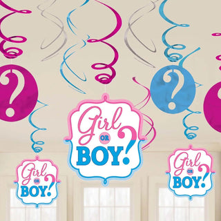 Boy Or Girl? Swirl Decorations 12pcs - PartyExperts