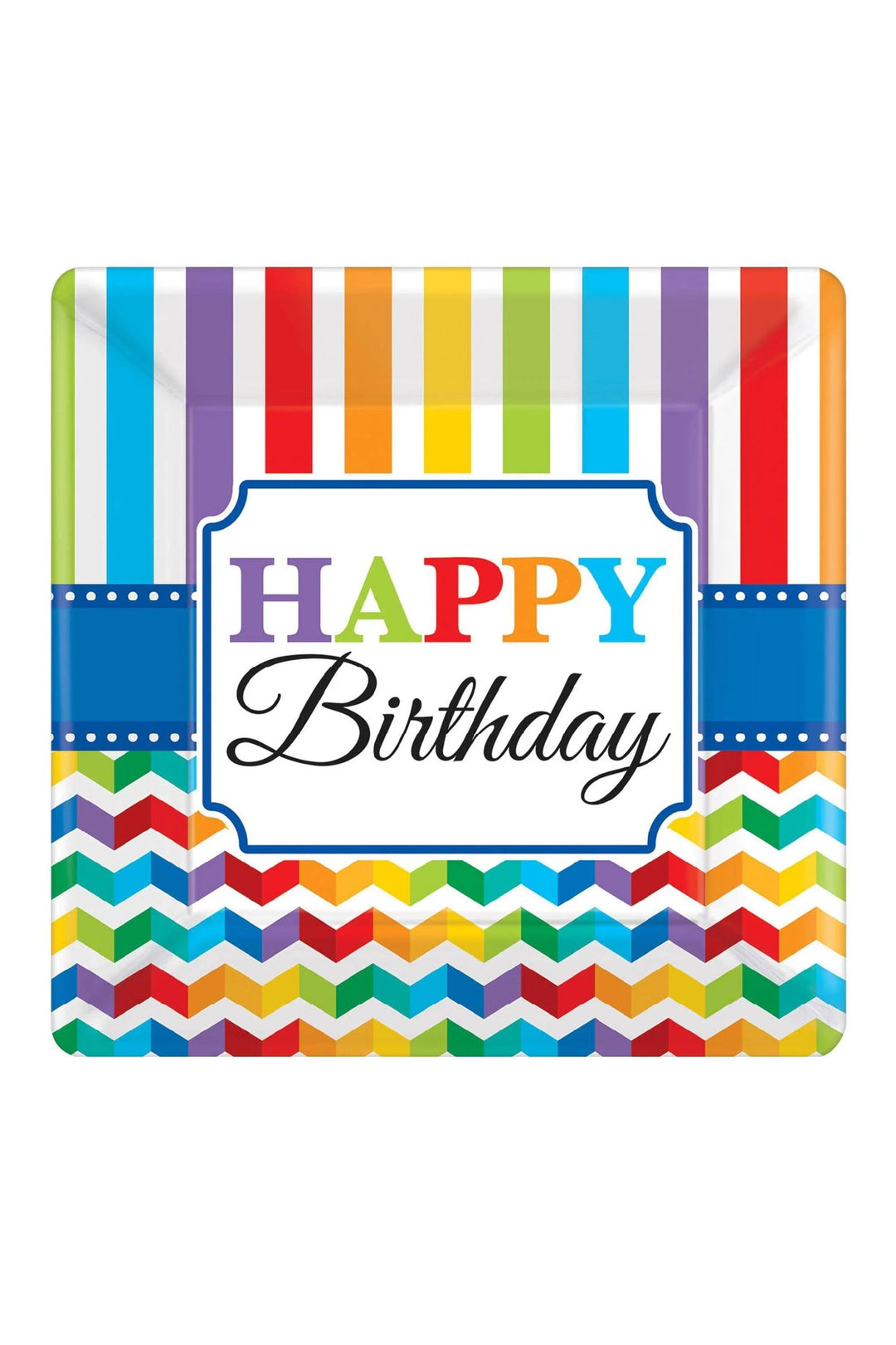 Bright Birthday Square Paper Plates 10in, 8pcs - PartyExperts