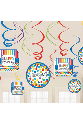 Bright Birthday Swirl Decorations 12pcs - PartyExperts