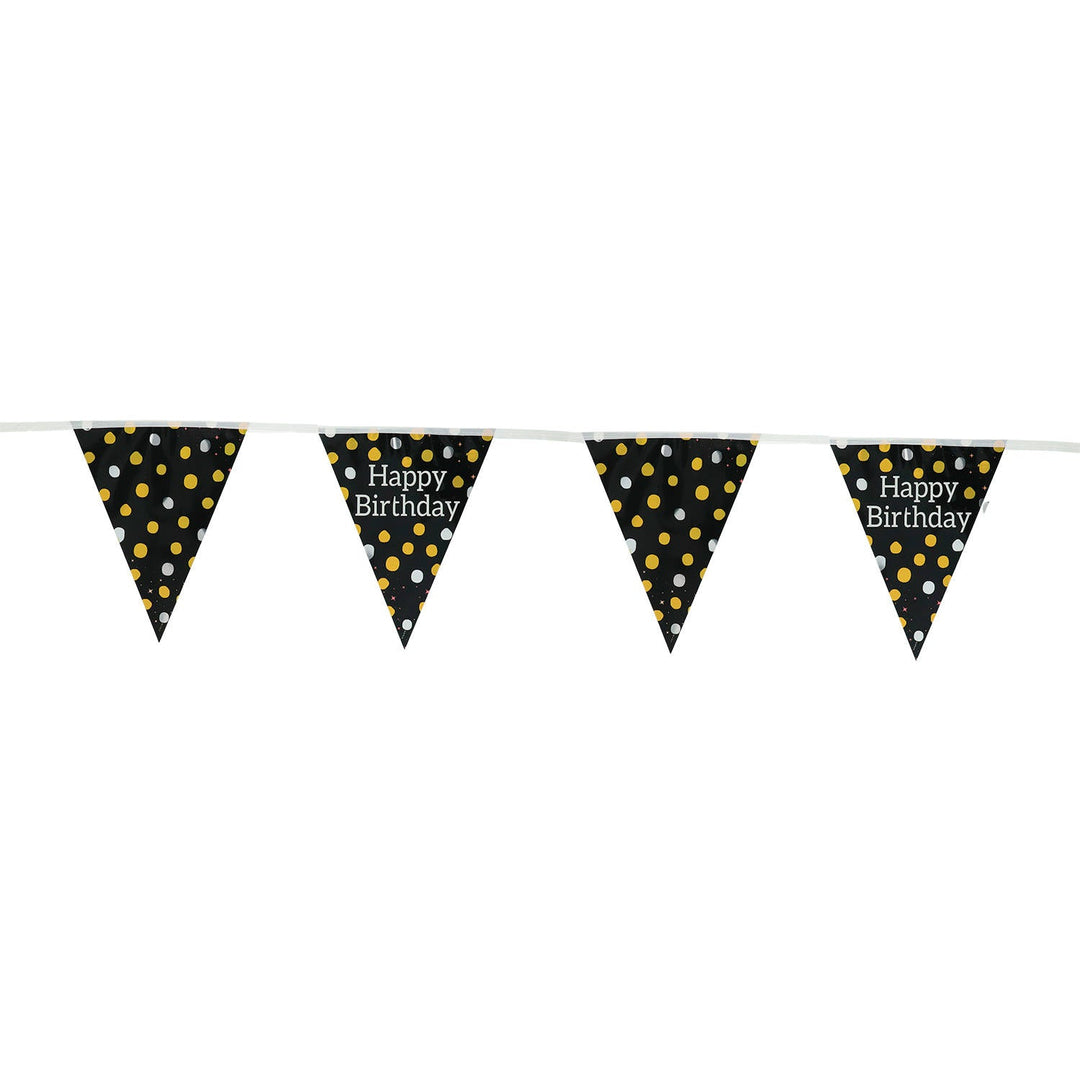 Bunting Garland Glossy Black 'Happy Birthday' - PartyExperts