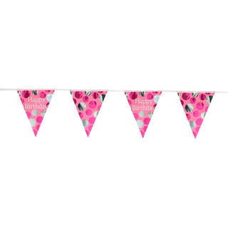 Bunting Garland Glossy Pink 'Happy Birthday' - 4 m - PartyExperts