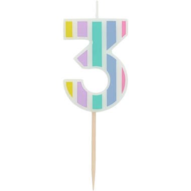 Candle Pastel Number 3 Multicolour - PartyExperts