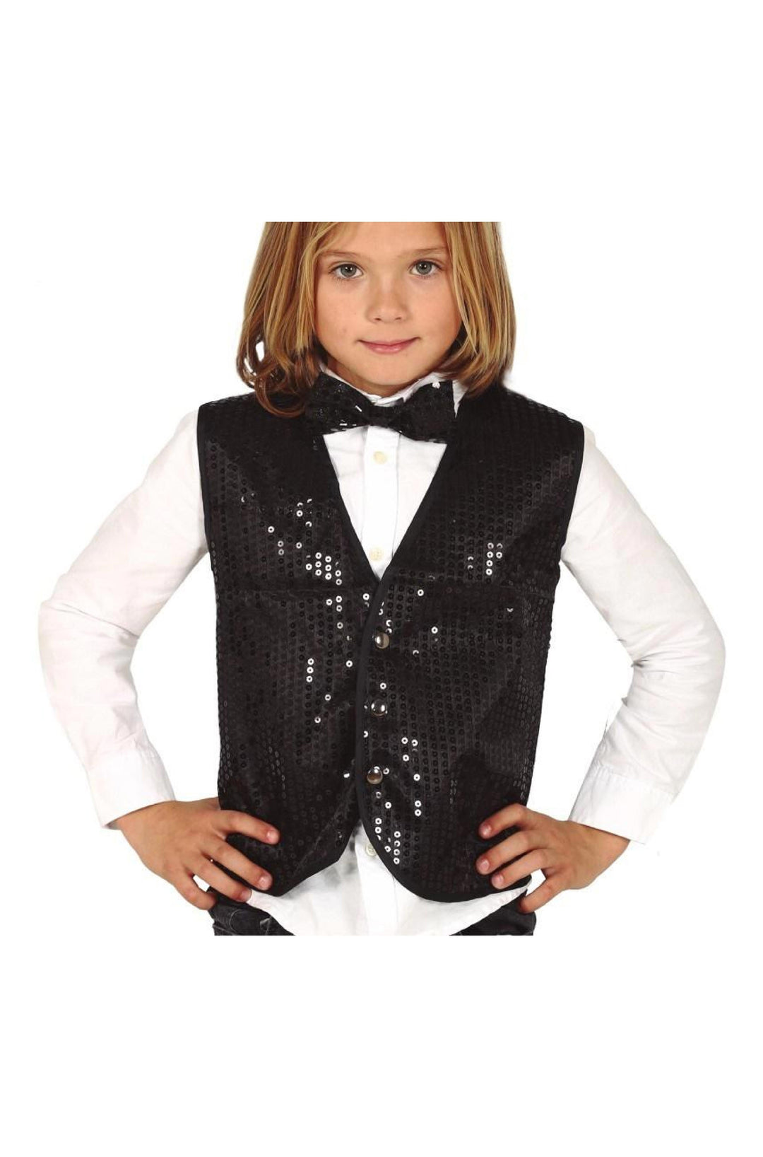 CHILD BLACK SEQUIN VEST - PartyExperts