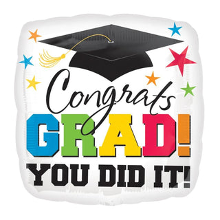 Congrats Grad You Did It Square Foil Balloon BIG 28in - PartyExperts