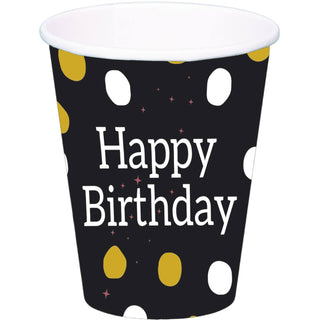 Cups Glossy Black 'Happy Birthday' - PartyExperts