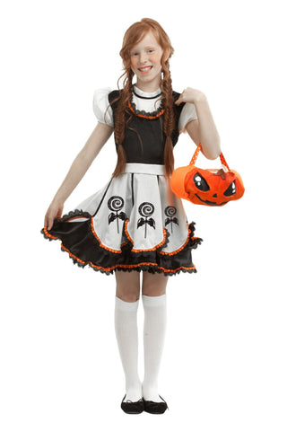 Cute Pumpkin Girl Kids Costume With Bag - PartyExperts