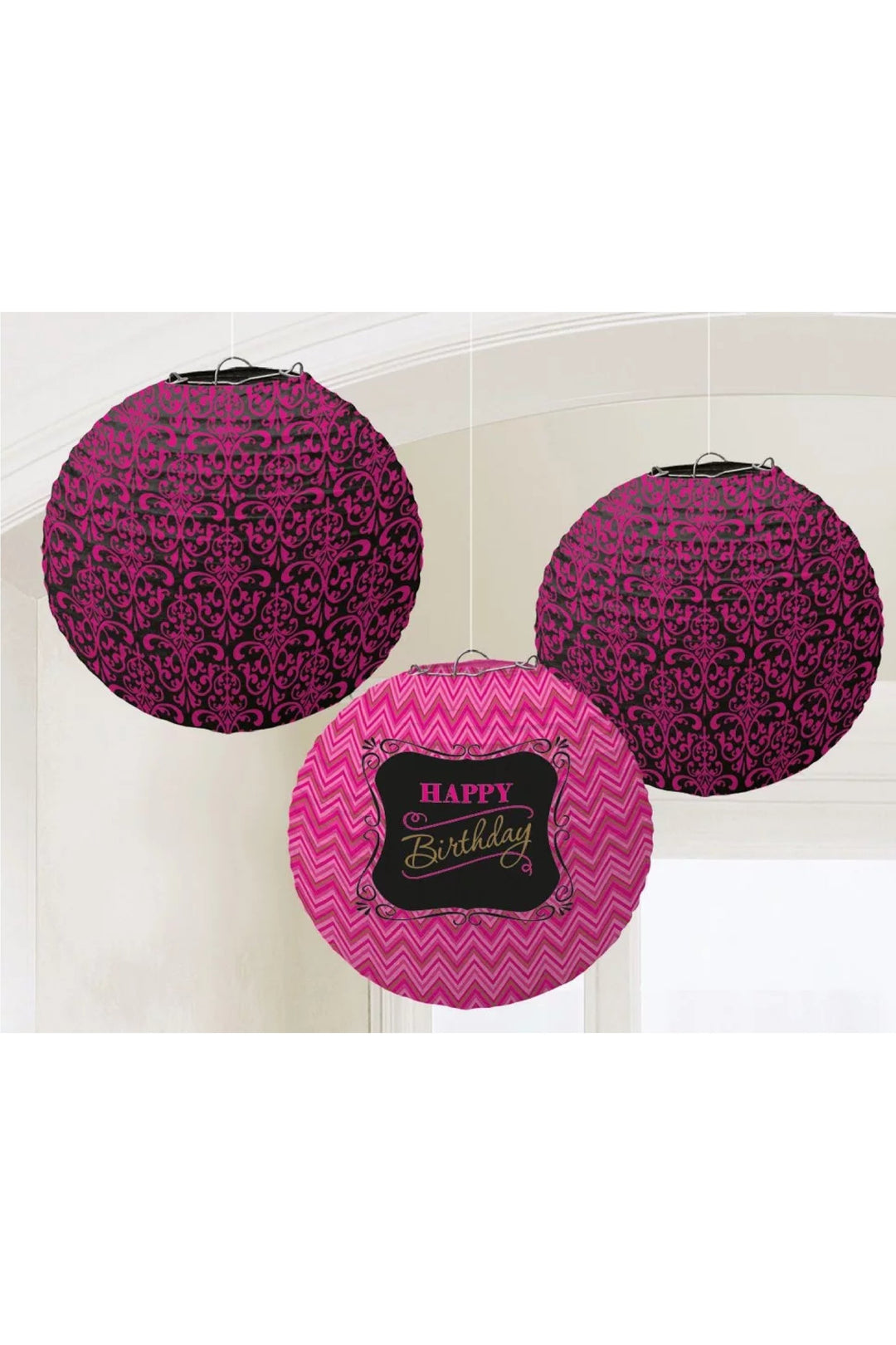 Fabulous Printed Paper Lanterns 3pcs - PartyExperts