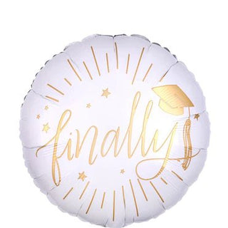 Finally Graduation White And Gold Foil Balloon 18INC - PartyExperts