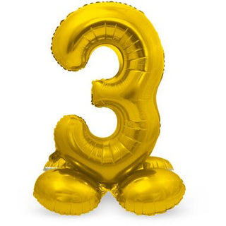 Foil Balloon with Base Number 3 Gold - PartyExperts