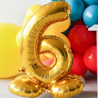 Foil Balloon with Base Number 6 Gold - PartyExperts