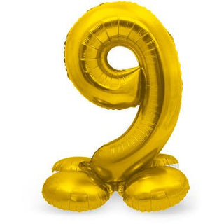 Foil Balloon with Base Number 9 Gold - PartyExperts