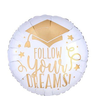 FOLLO W YOUR DREAM WHITE AND GOLD BALLOON 18 INCH - PartyExperts
