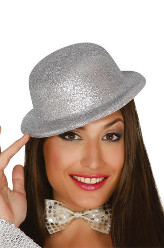 FROSTED SILVER BOWLER HAT - PartyExperts
