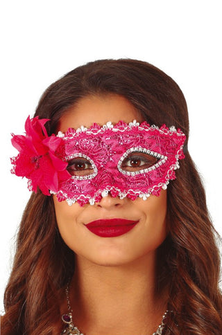 FUCHSIA MASK WITH FLOWERS - PartyExperts