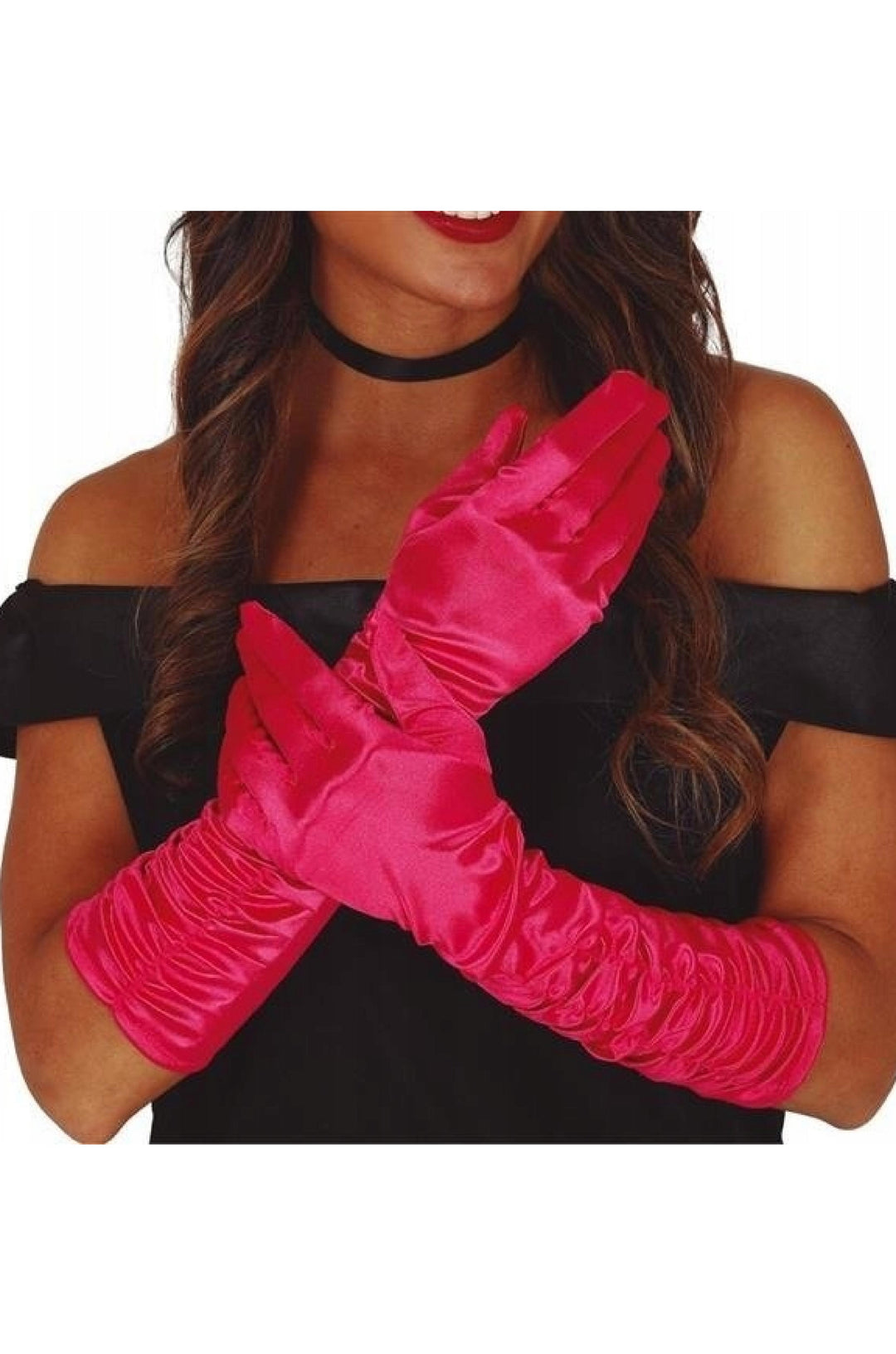 FUCHSIA WRINKED GLOVES - PartyExperts