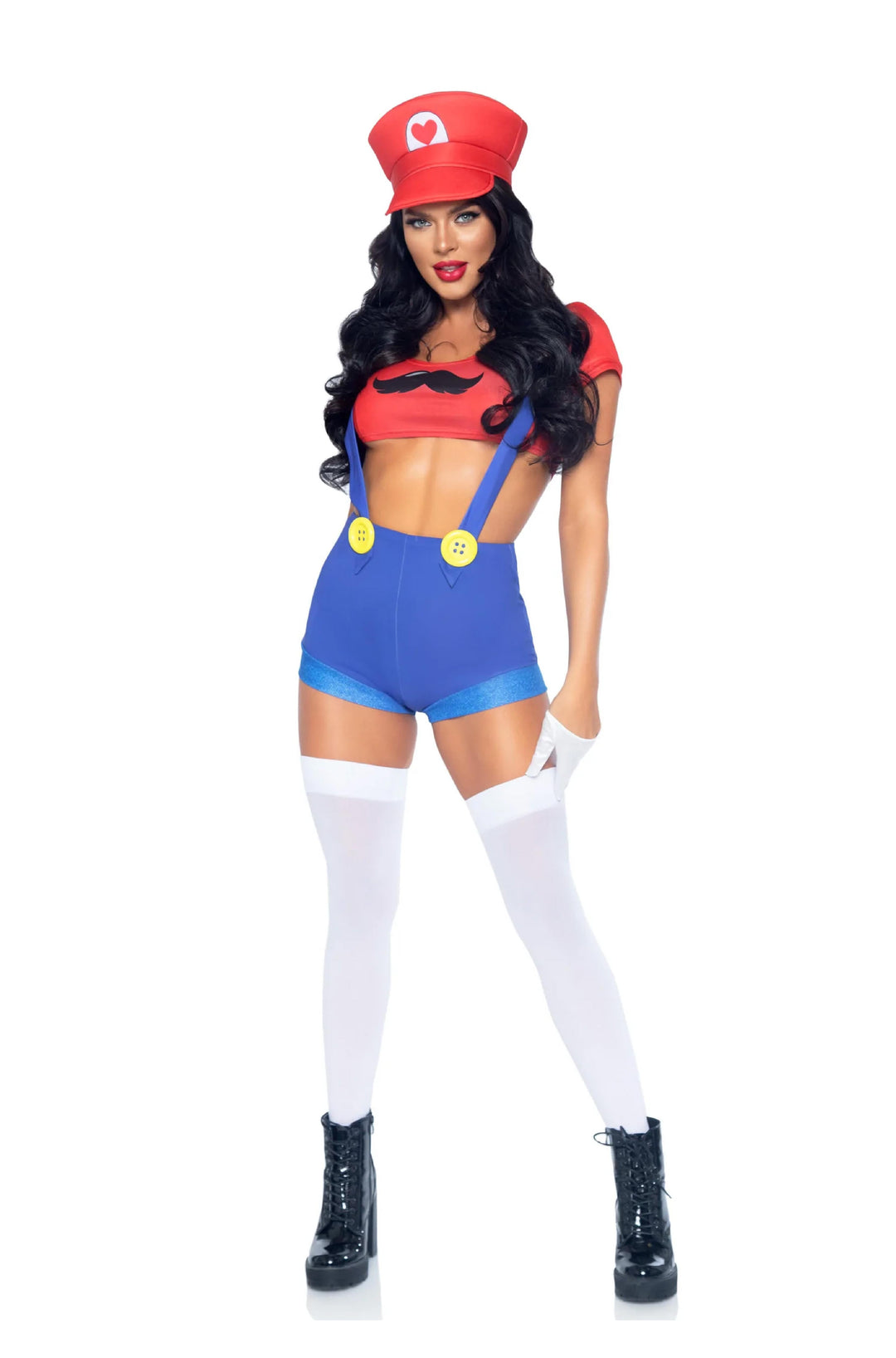 Gamer Babe Sexy Costume With Hat (Red/Blue) - PartyExperts