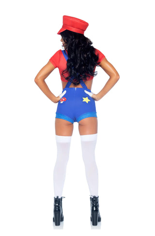 Gamer Babe Sexy Costume With Hat (Red/Blue) - PartyExperts