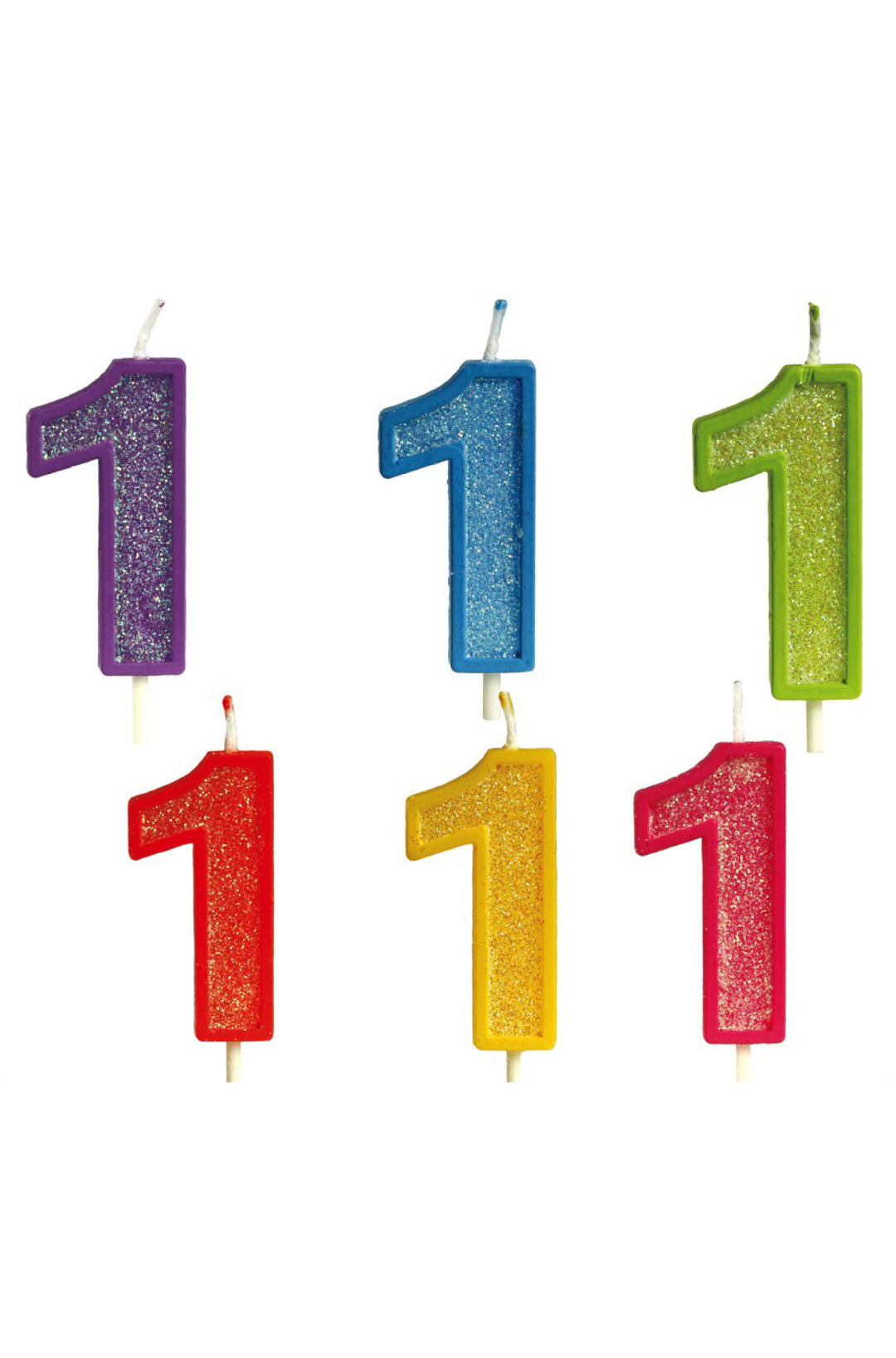 Glittered Candle NO.1 Assorted Colors - PartyExperts