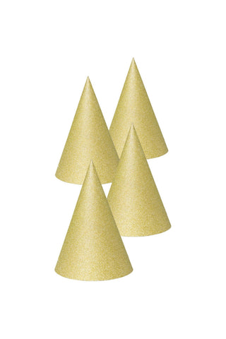 Gold coloured Glitter Party hats 16 cm - 4 pieces - PartyExperts