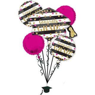 Gold Confetti Grad Foil Balloon Bouquet 5pcs - PartyExperts