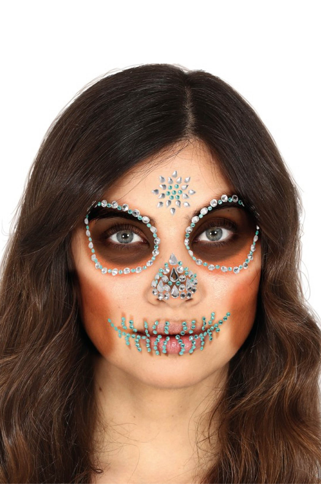 GREEN SKULL FACE GEMS ADHESIVE - PartyExperts