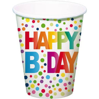 Happy Bday Disposable Cups with Dots - PartyExperts