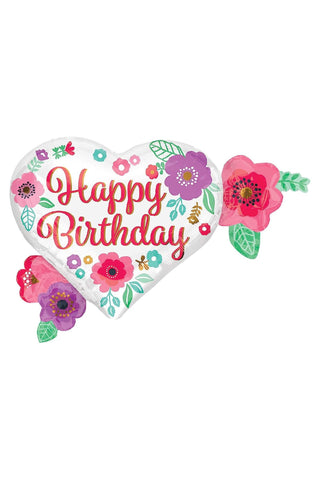 Happy Birthday Floral Print SuperShape Balloon 68x50cm - PartyExperts
